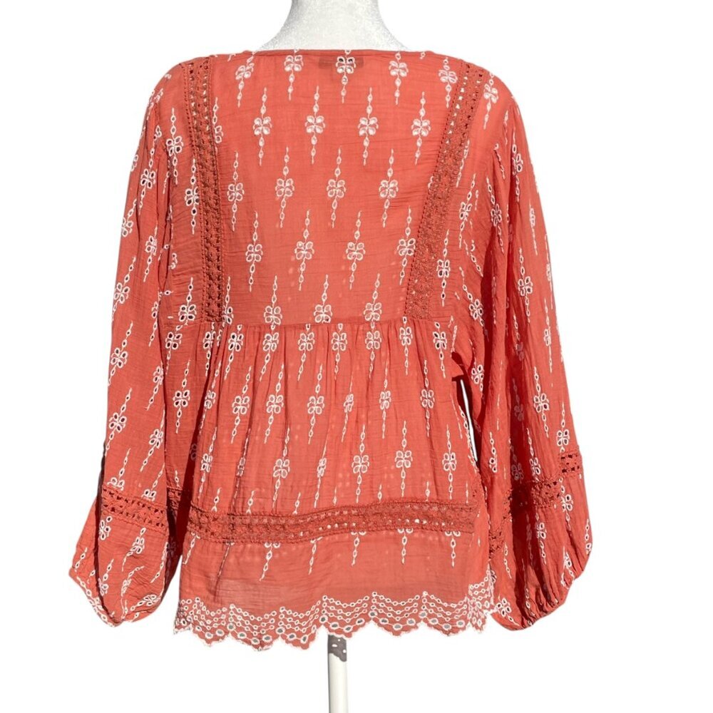 American Eagle Rust Embroidered Babydoll Peasant Blouse Balloon Sleeve M - Picture 4 of 12